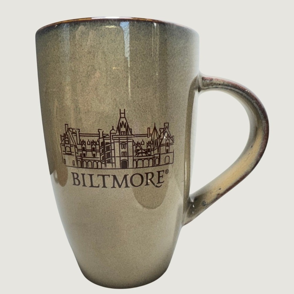 Biltmore Estate Souvenir Coffee Mug Tan Brown Reactive Glaze Ceramic Tall Cup - Picture 4 of 4